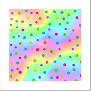 Blurry Rainbow Wavy Stripy Design with Dots Posters and Art